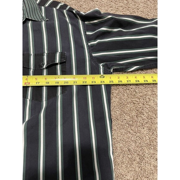 VTG Wrangler Shirt Men XLT Black Brushpopper Striped Faded Distress X-Long Tails - Picture 8 of 9